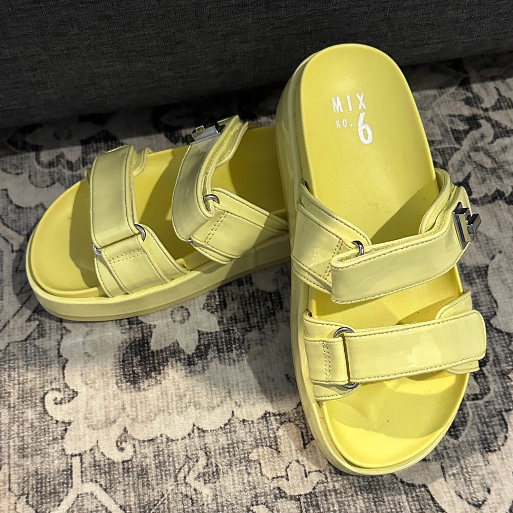 Mix No. 6 Lemon Yellow Double Strap Slide Sandals